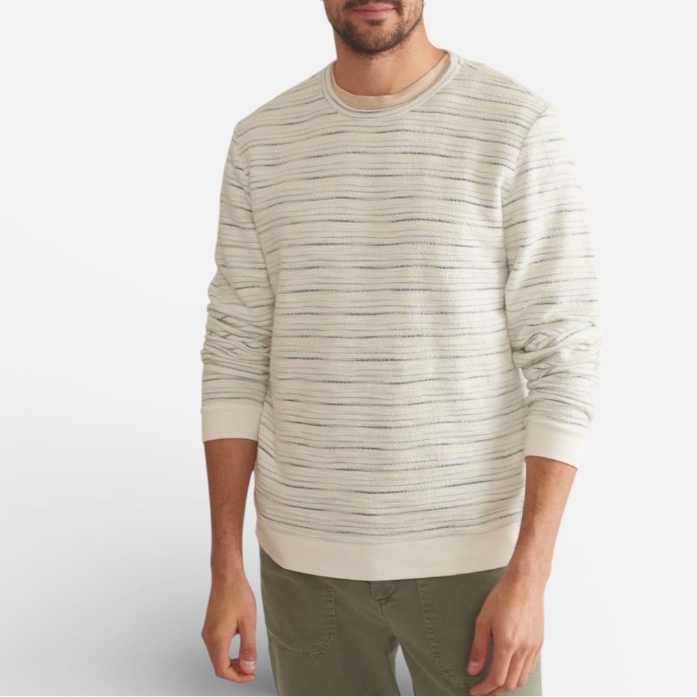 Marine Layer Textured Stripe‎ Beach Crewneck Sweatshirt Mens Medium White Blue